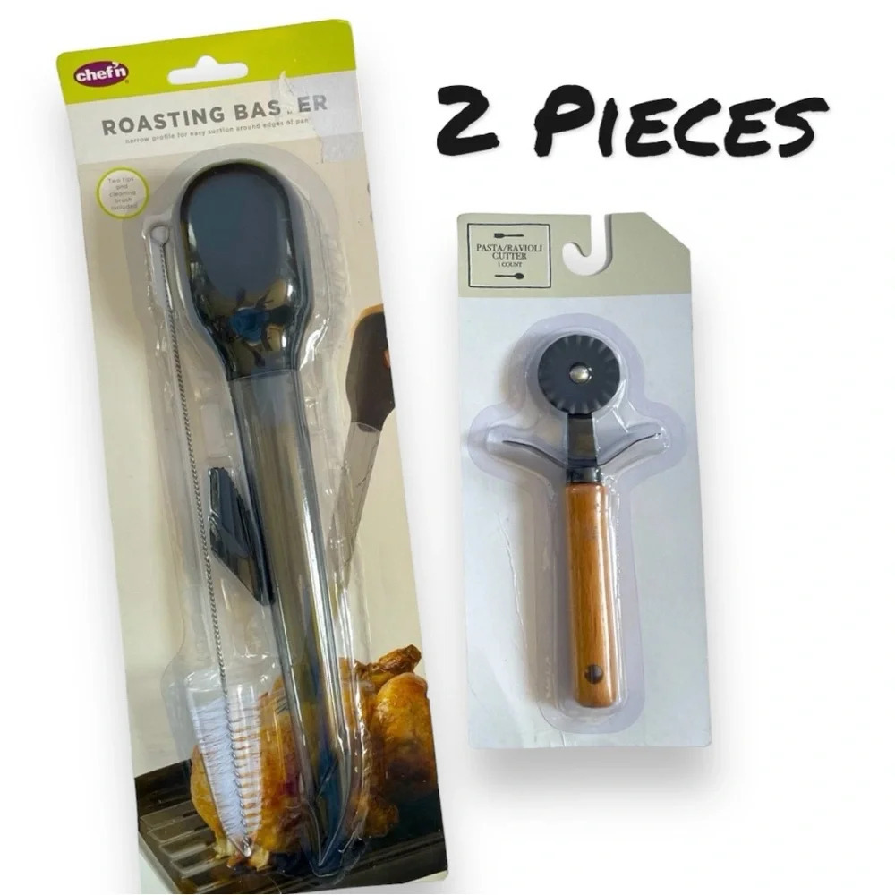 2 Pieces Kitchen Items  ~ Pasta Tool + Roasting Baster Angled Fan